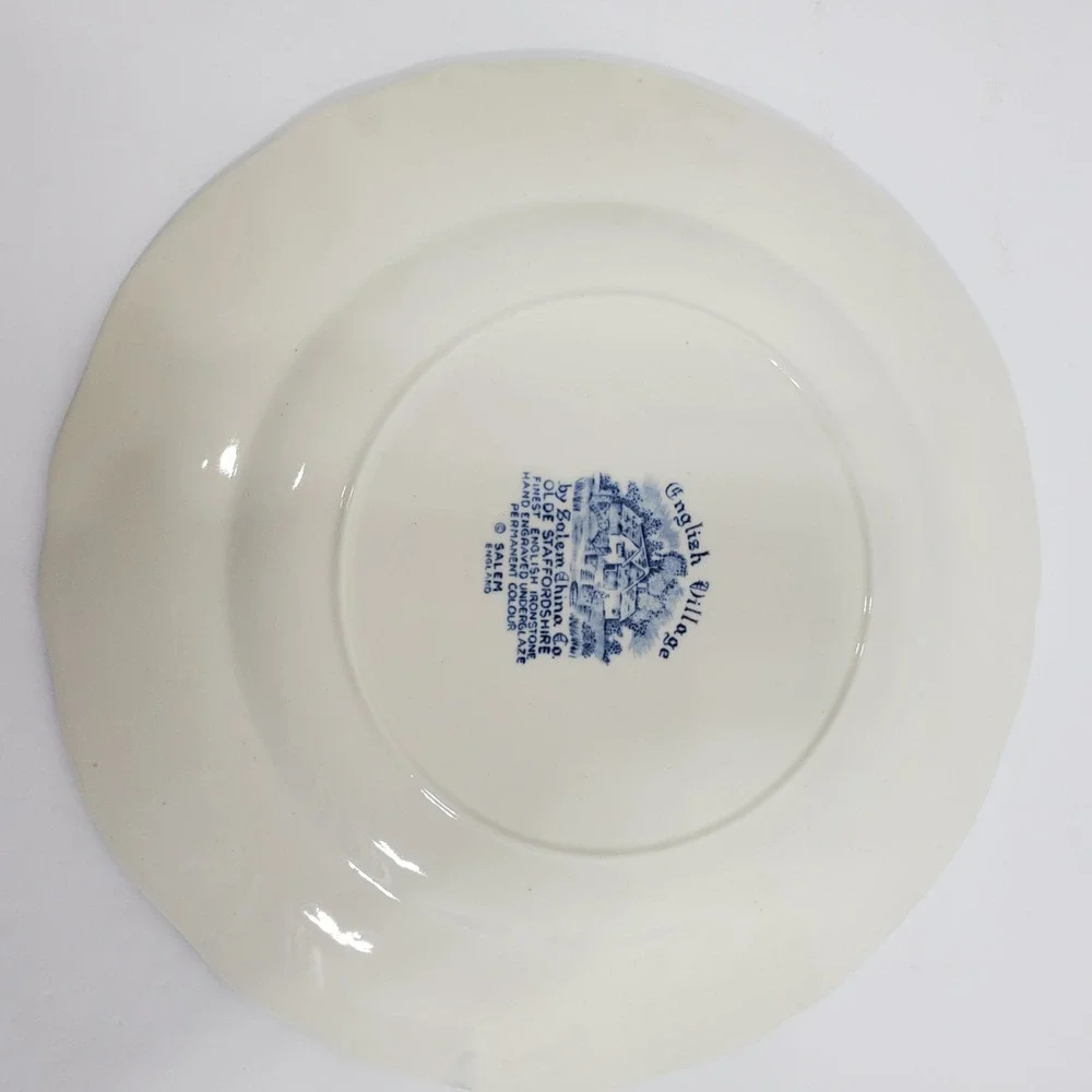 Salem English Village Dinner Plate‎ 10in Blue White Ironstone Vintage